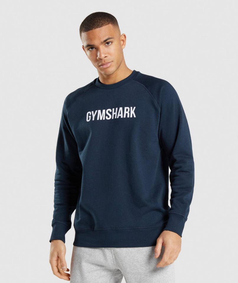 Men\'s Gymshark Apollo Crew Sweatshirts Navy | CA 7D3851